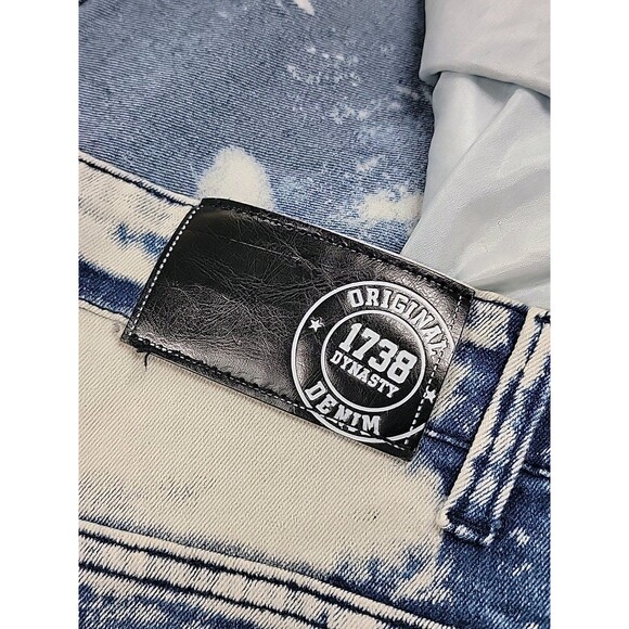 1738 Dynasty Jeans Mens 48 52x31 Moto Blue Bleach High Stretch Distressed Y2K - Picture 13 of 15